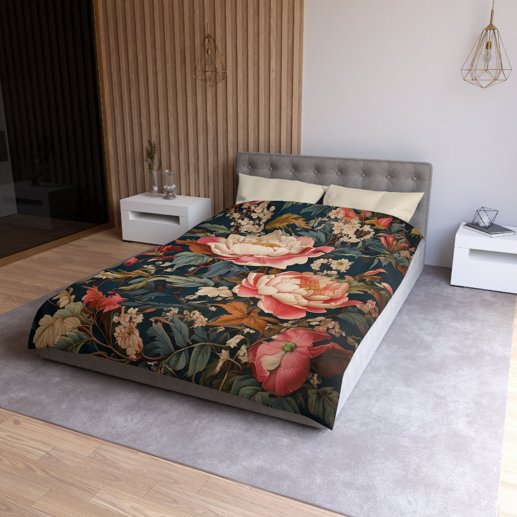botanical  flowers, Microfiber Duvet Cover