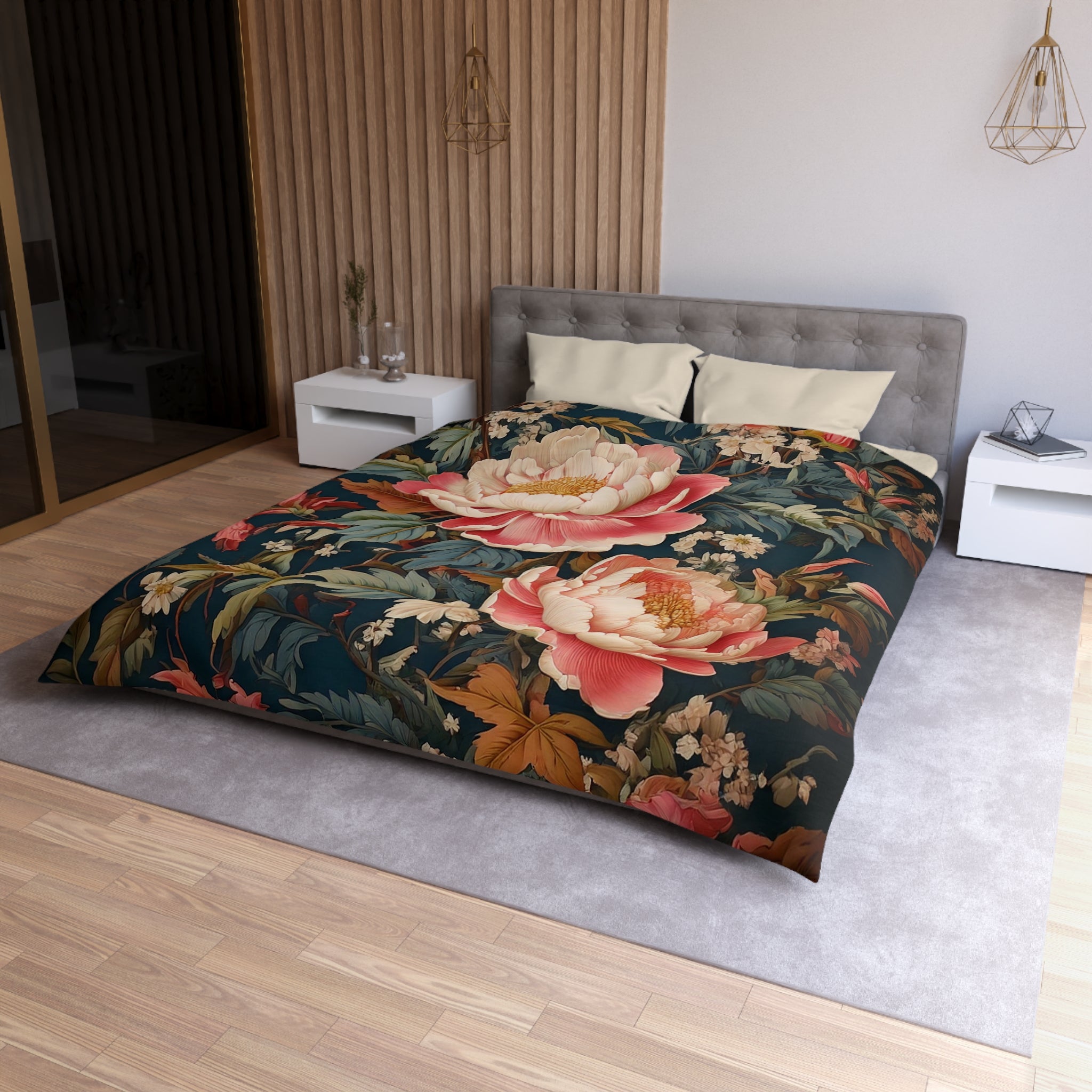 botanical  flowers, Microfiber Duvet Cover