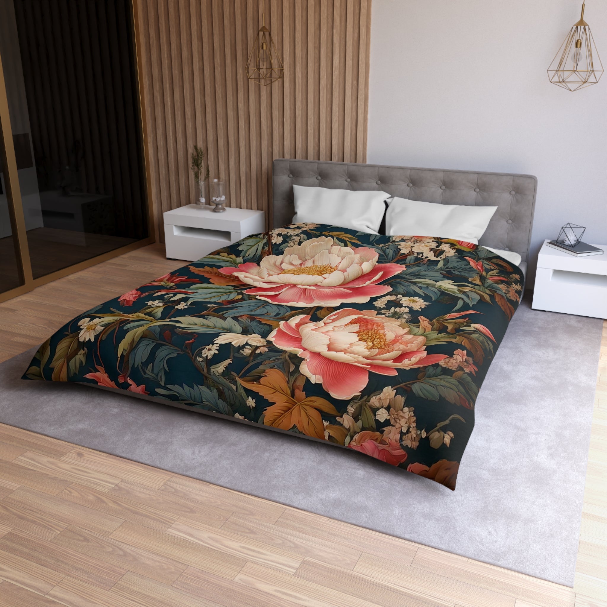 botanical  flowers, Microfiber Duvet Cover