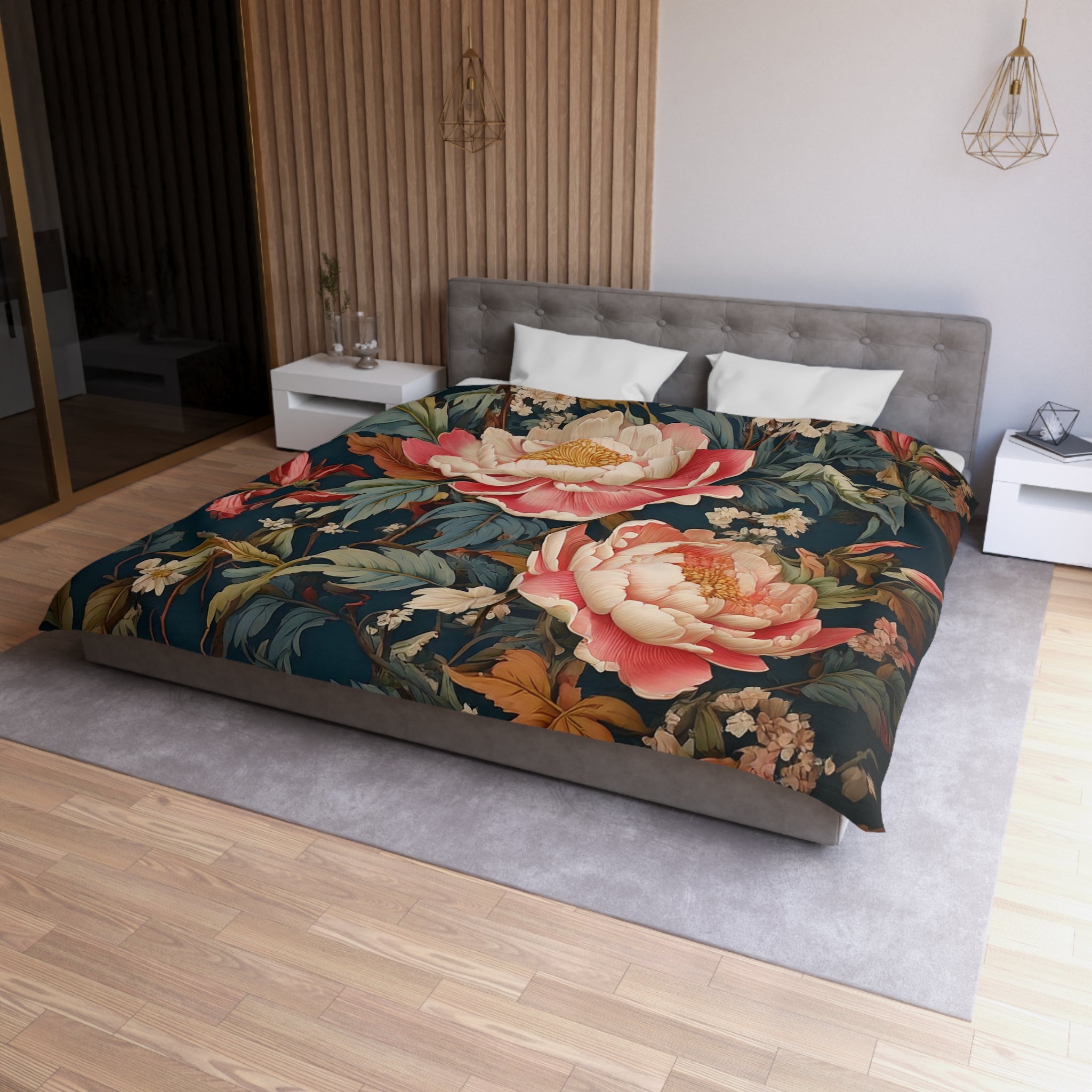 botanical  flowers, Microfiber Duvet Cover