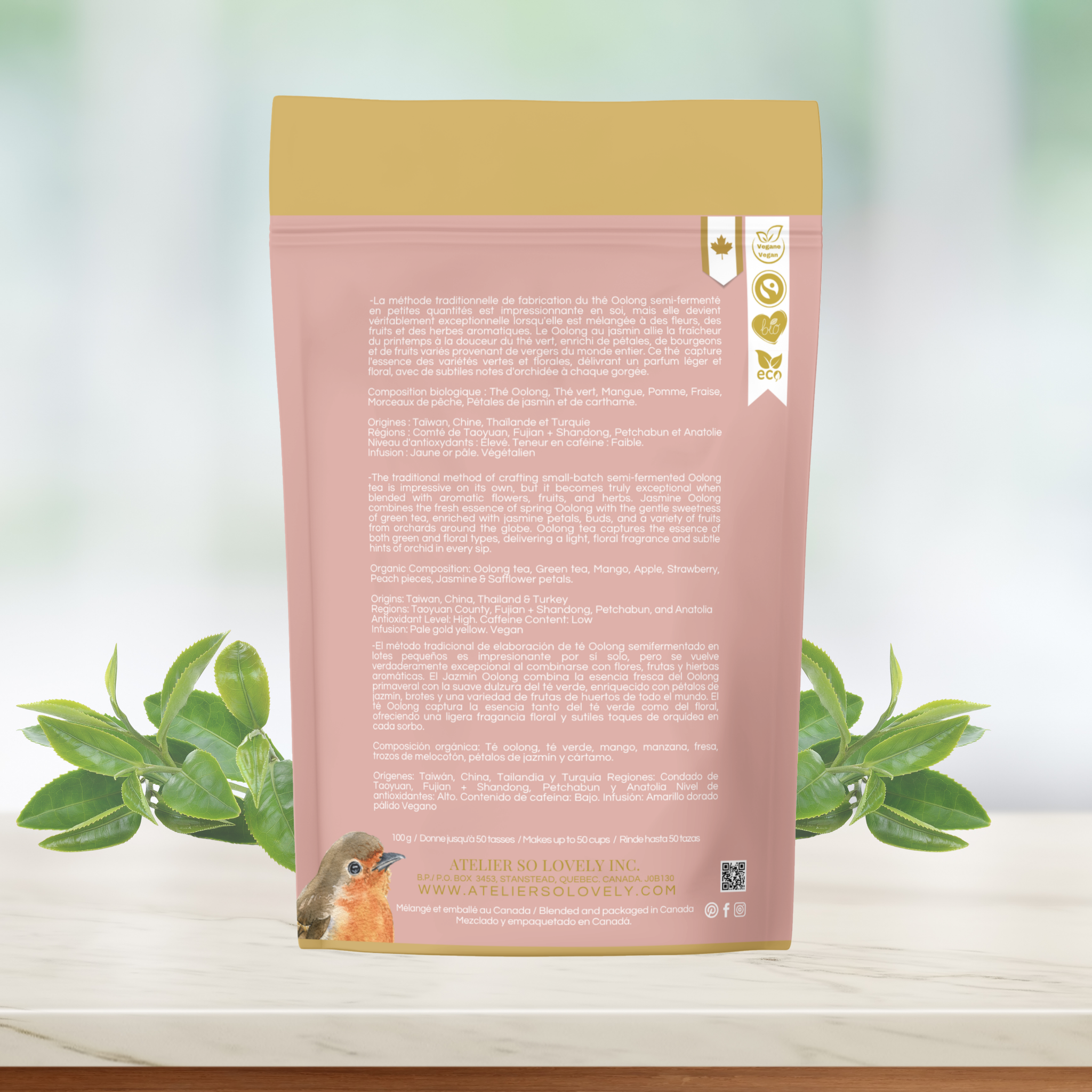 Atelier So Lovely oolong tea – Jasmine-scented with fruity notes, vegan and certified organic