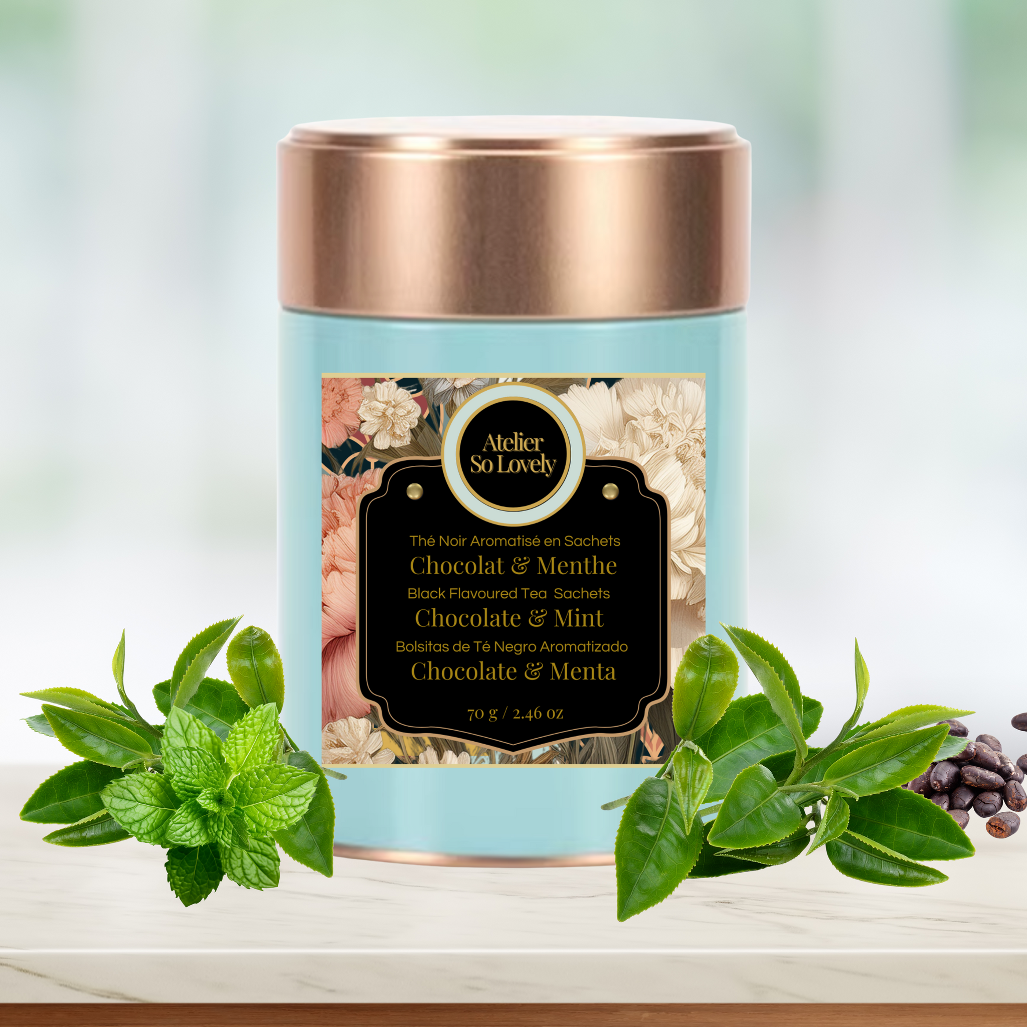 Chocolate Mint Black Tea Sachets – Dessert-Inspired Wellness Tea by Atelier So Lovely