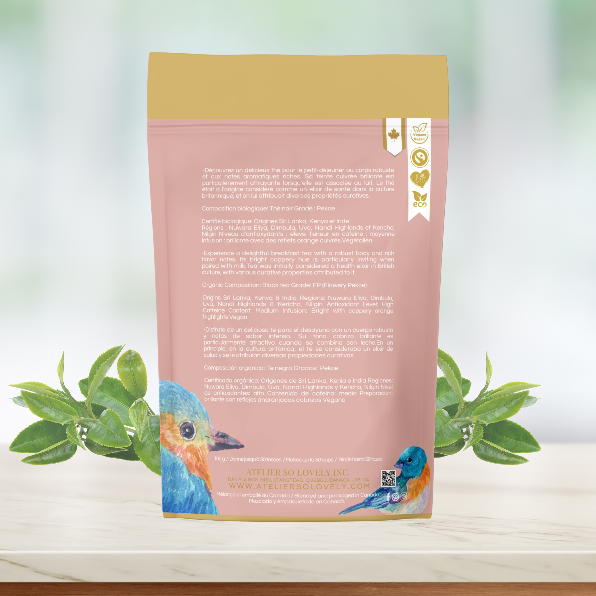 Organic English Breakfast Tea in Minimalist Recyclable Pouch – Atelier So Lovely