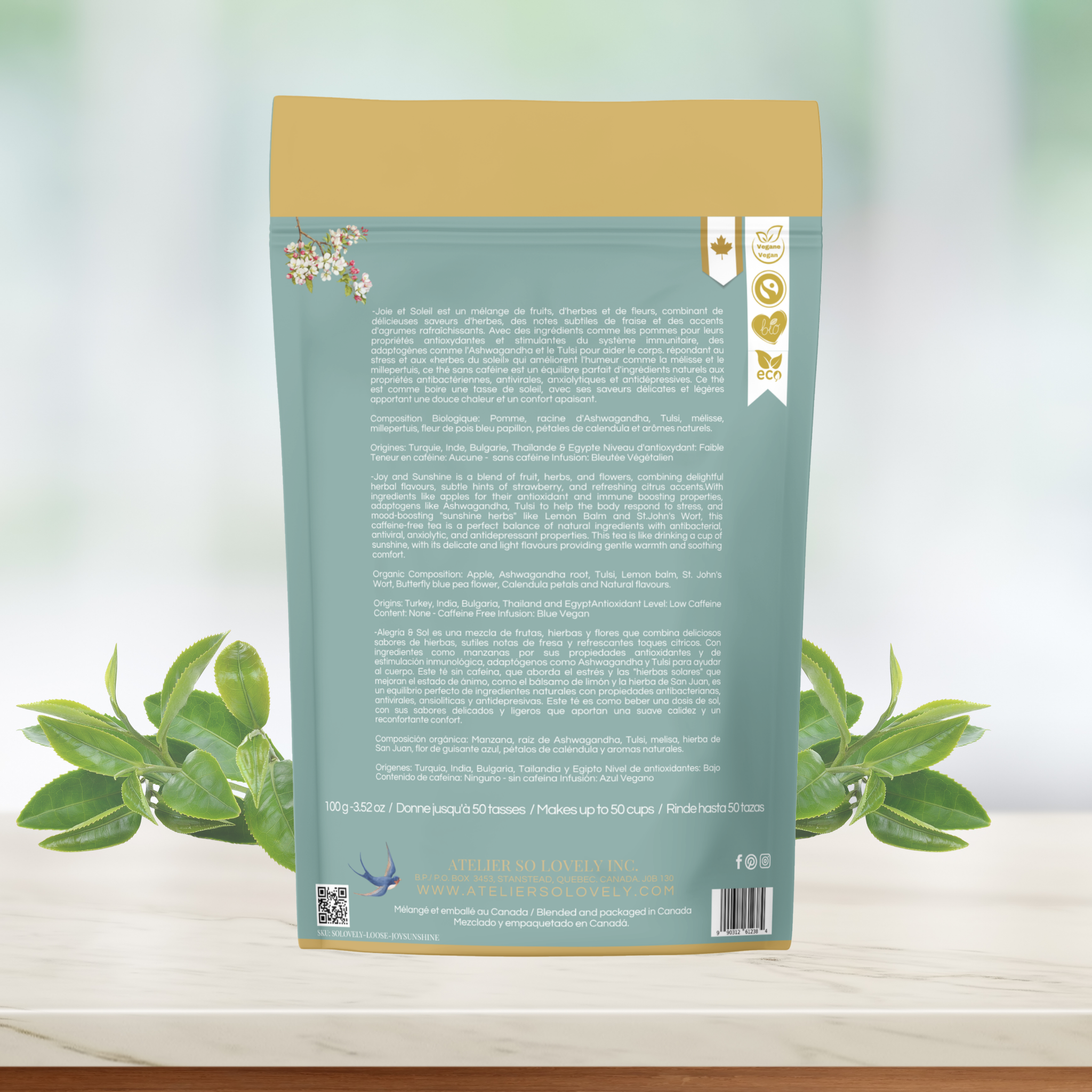Organic herbal mood-boosting tea with lemon balm and ashwagandha – calming and aromatic
