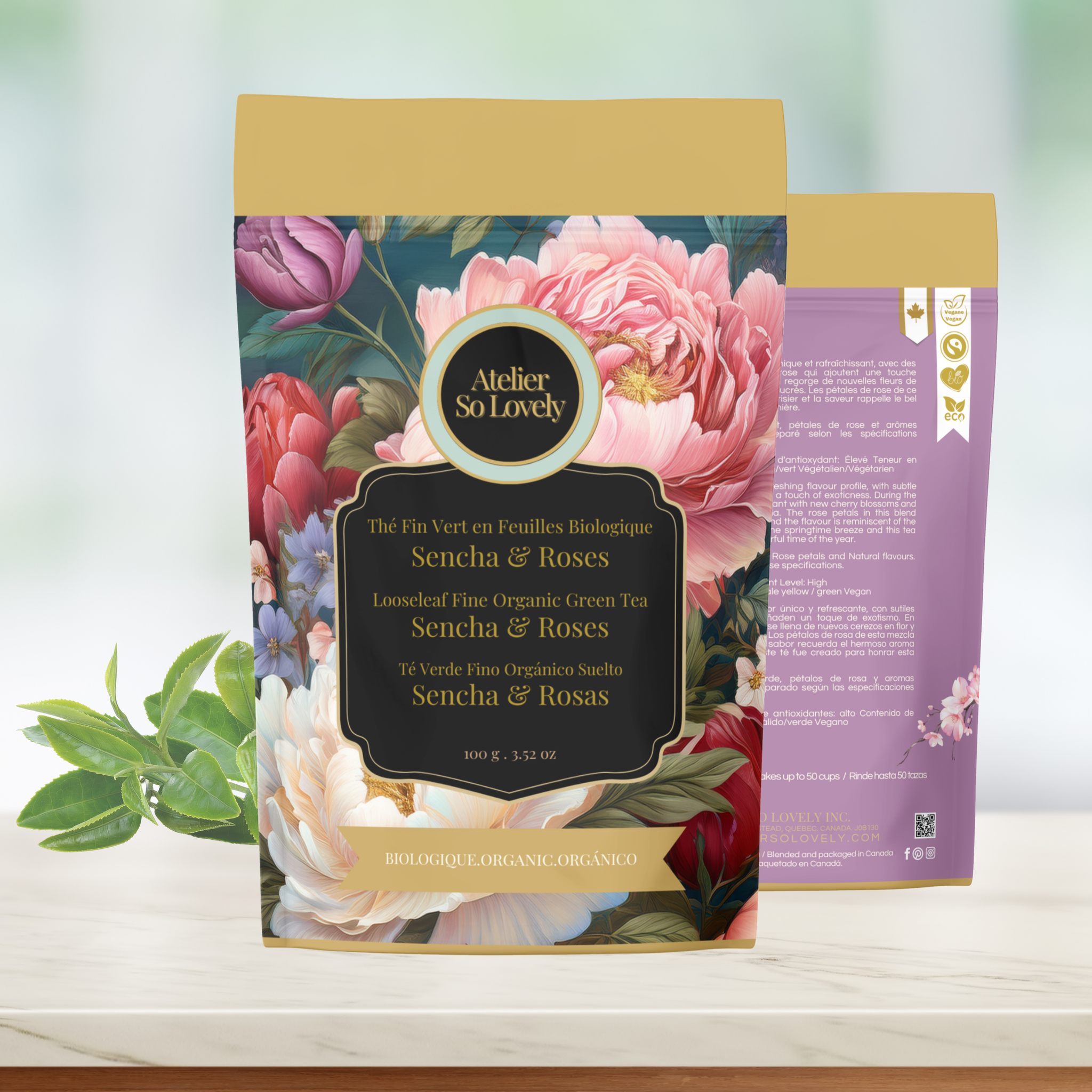 Sencha tea with natural cherry essence and rose petals – low caffeine, high antioxidants-Atelier So Lovely