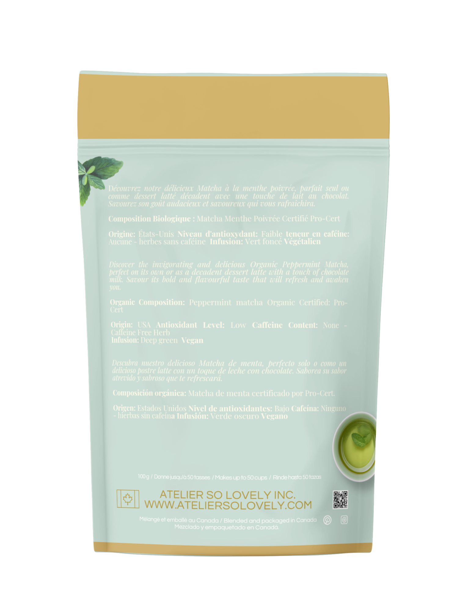 peppermint matcha  product  back view pouch,Atelier So Lovely